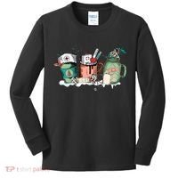 Nurse Christmas Drinks Latte Pills Jar Stethoscope Funny Graphic Oversized Kids Long Sleeve Shirt thumb 0