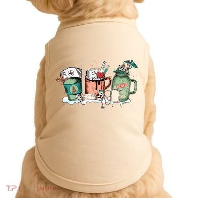 Nurse Christmas Drinks Latte Pills Jar Stethoscope Funny Graphic Oversized Doggie Tank