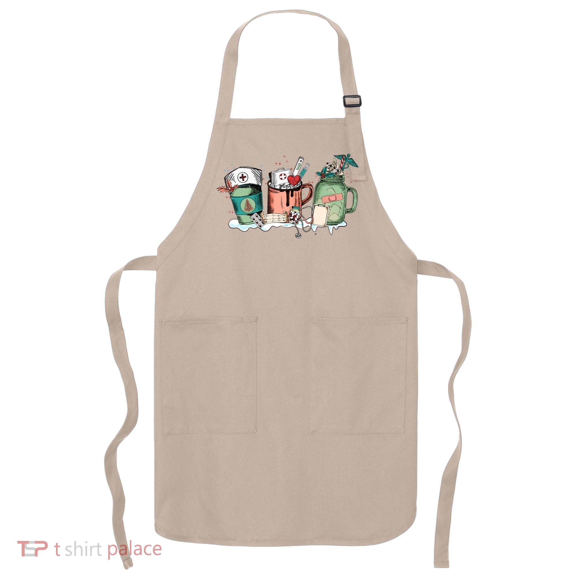 Nurse Christmas Drinks Latte Pills Jar Stethoscope Funny Graphic Oversized Apron