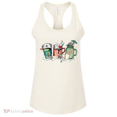 Nurse Christmas Drinks Latte Pills Jar Stethoscope Funny Graphic Oversized Women's Tank Top