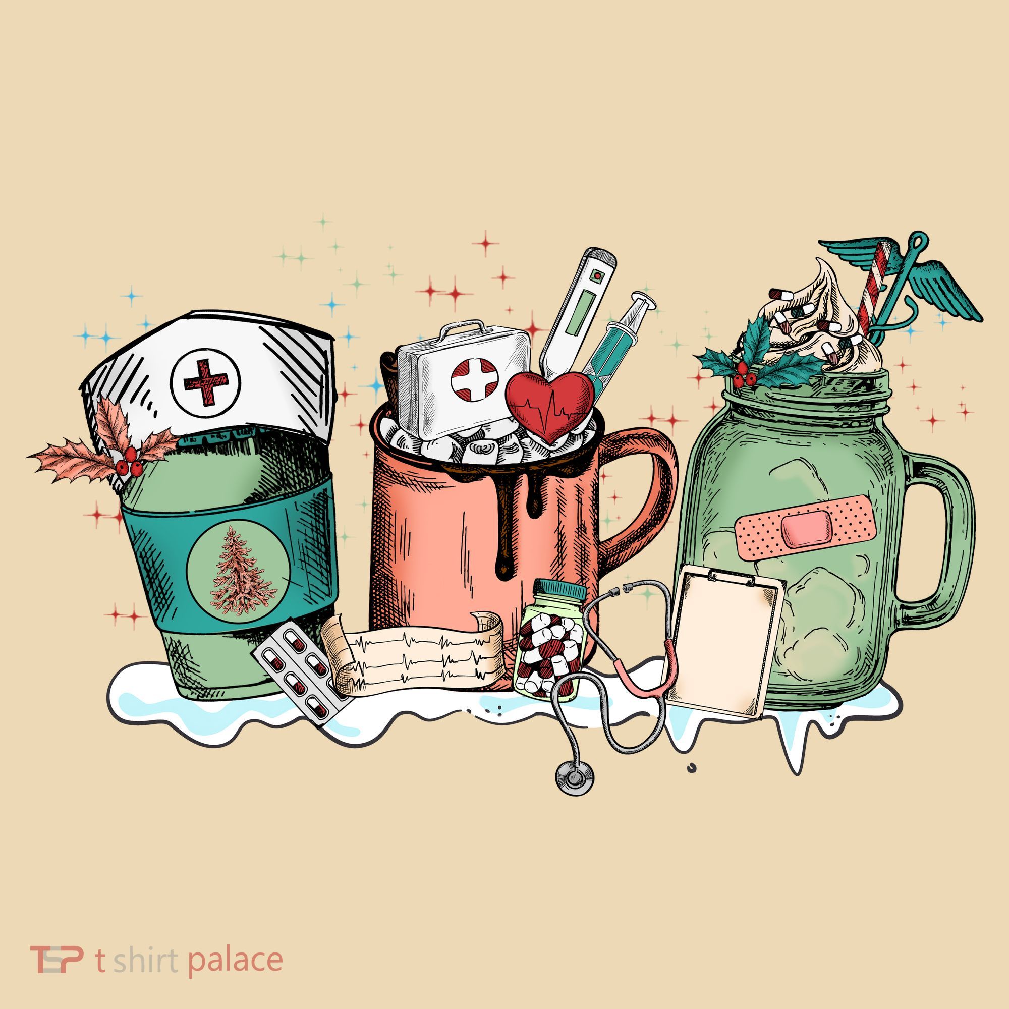 Nurse Christmas Drinks Latte Pills Jar Stethoscope Funny Graphic Oversized Women's Tank Top
