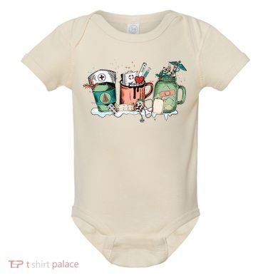 Nurse Christmas Drinks Latte Pills Jar Stethoscope Funny Graphic Oversized Baby Bodysuit