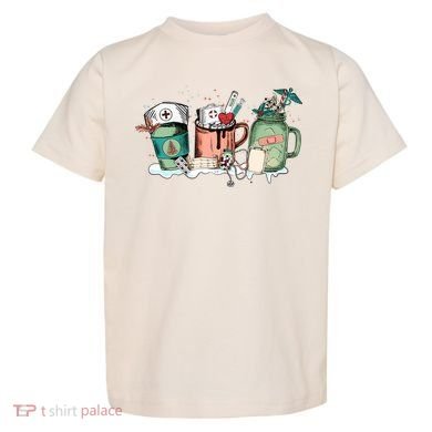 Nurse Christmas Drinks Latte Pills Jar Stethoscope Funny Graphic Oversized Toddler T-Shirt
