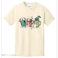 Nurse Christmas Drinks Latte Pills Jar Stethoscope Funny Graphic Oversized Kids T-Shirt thumb 0