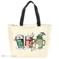 Nurse Christmas Drinks Latte Pills Jar Stethoscope Funny Graphic Oversized Tote Bag thumb 0