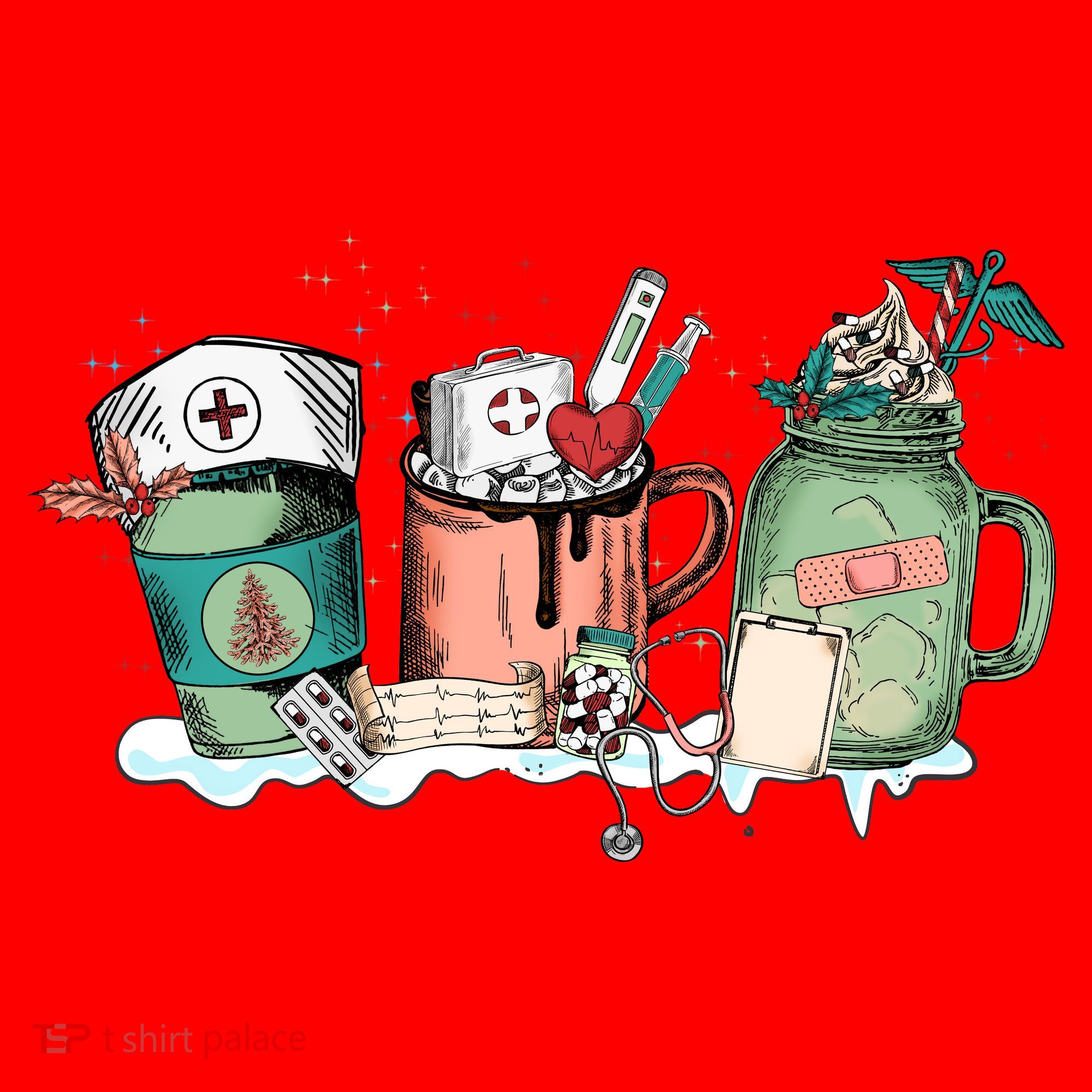 Nurse Christmas Drinks Latte Pills Jar Stethoscope Funny Graphic Oversized Santa Hat