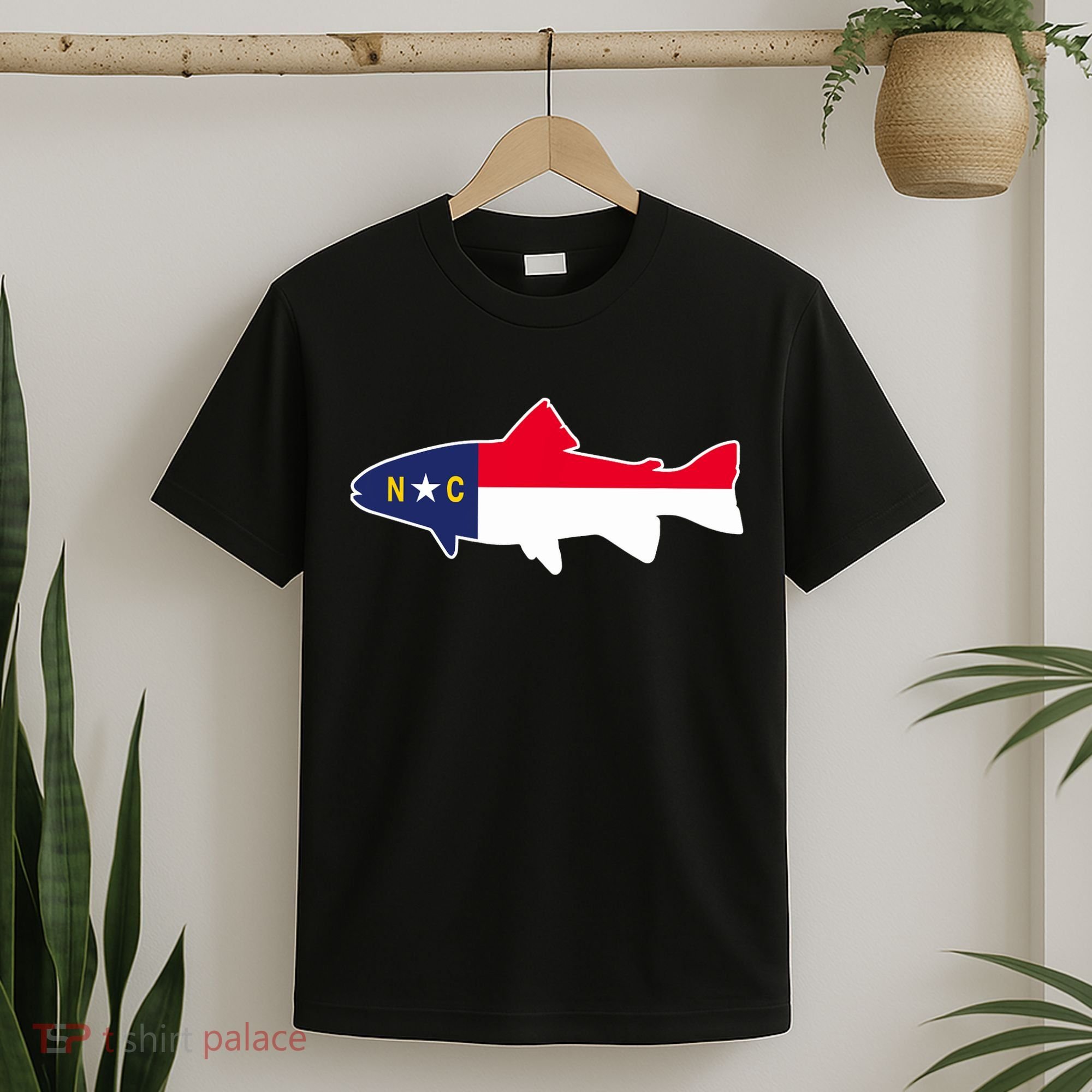 North Carolina Flag with Trout Fish T-Shirt