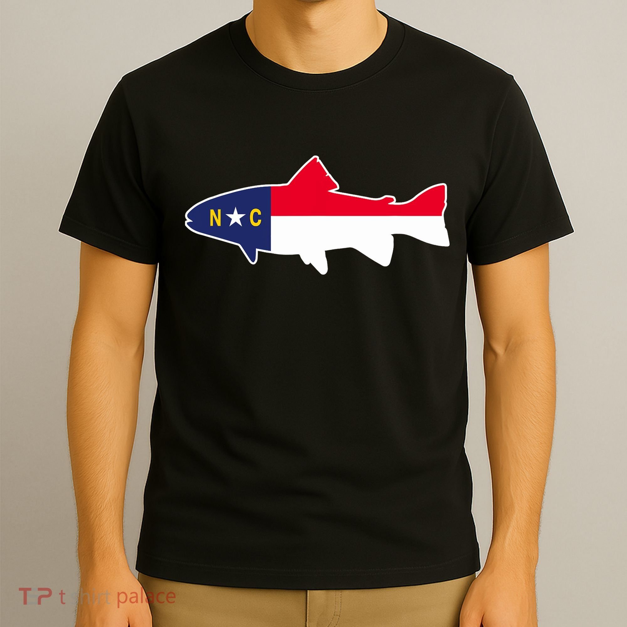 North Carolina Flag with Trout Fish T-Shirt