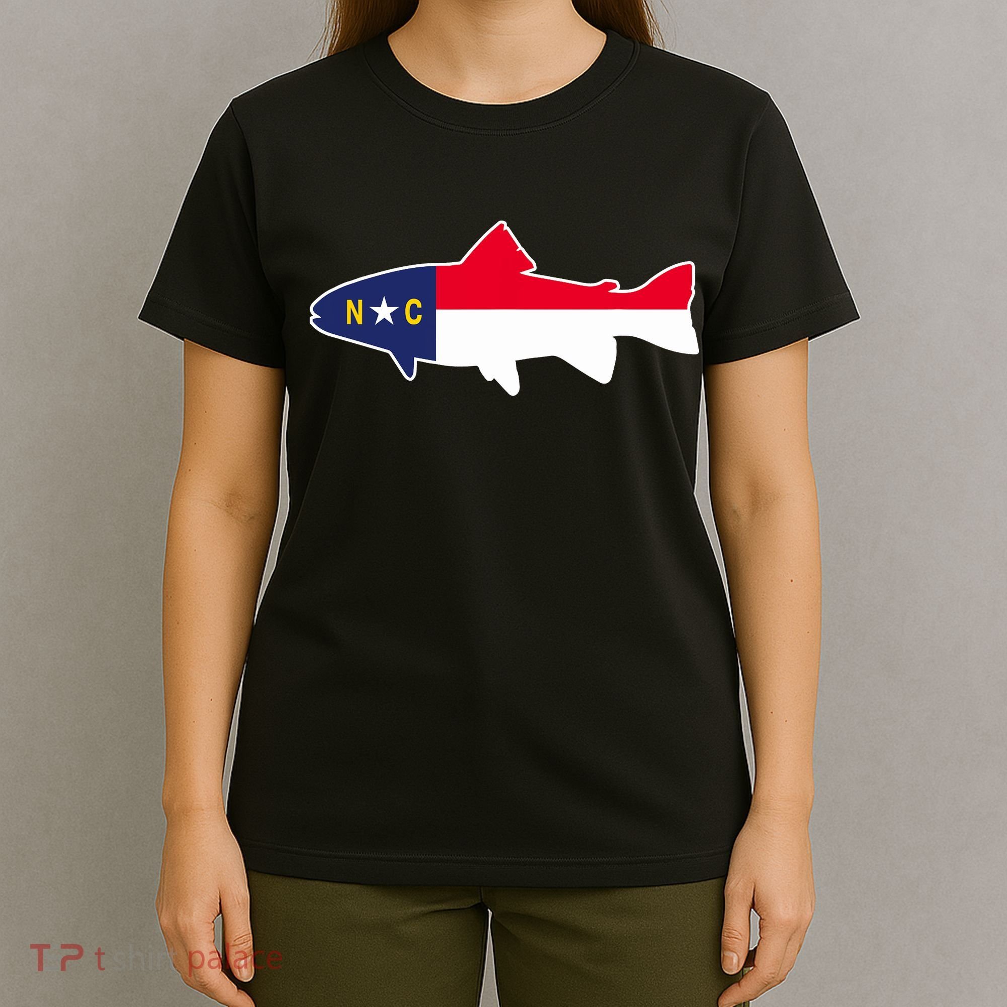 North Carolina Flag with Trout Fish T-Shirt