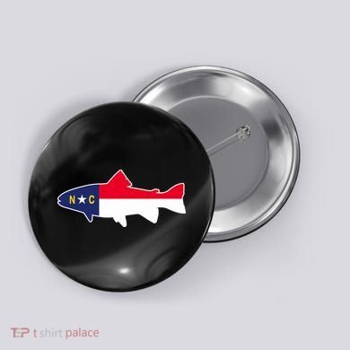 North Carolina Flag with Trout Fish Button