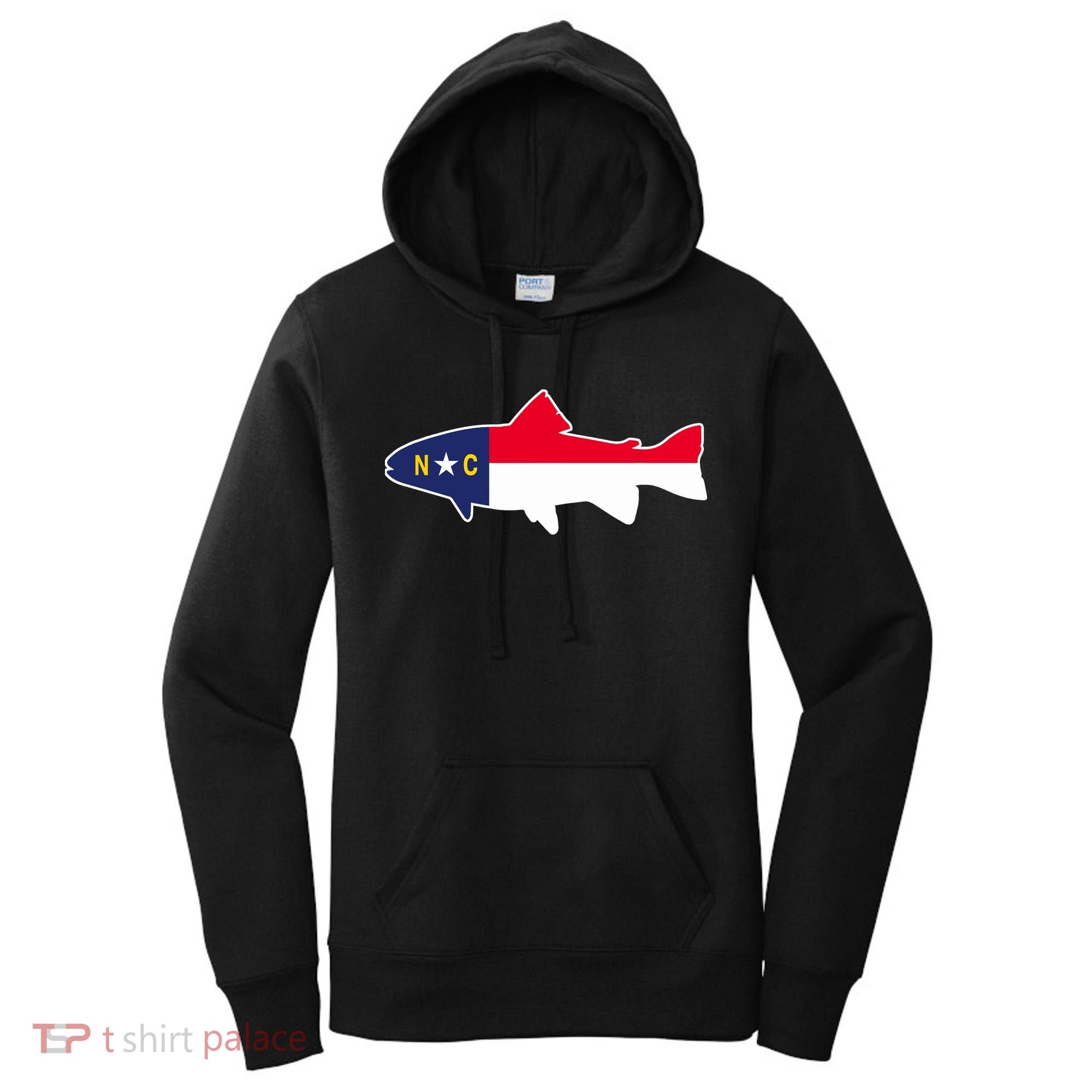 North Carolina Flag with Trout Fish Women's Hoodie