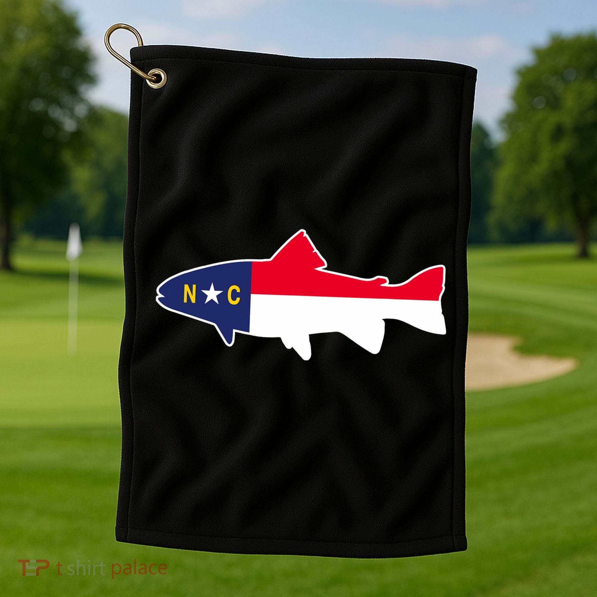 North Carolina Flag with Trout Fish Golf Towel