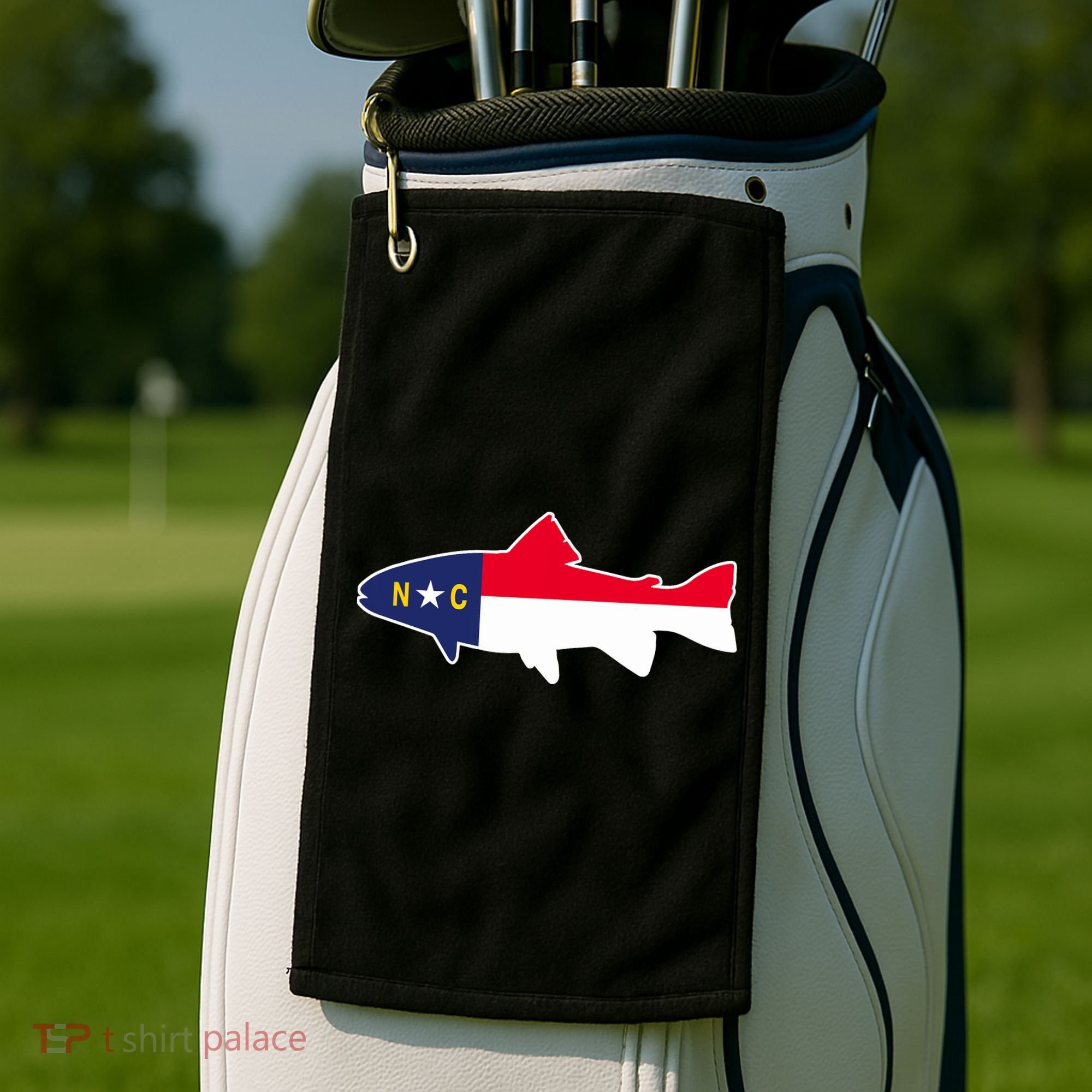 North Carolina Flag with Trout Fish Golf Towel