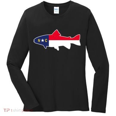 North Carolina Flag with Trout Fish Women's Long Sleeve Shirt