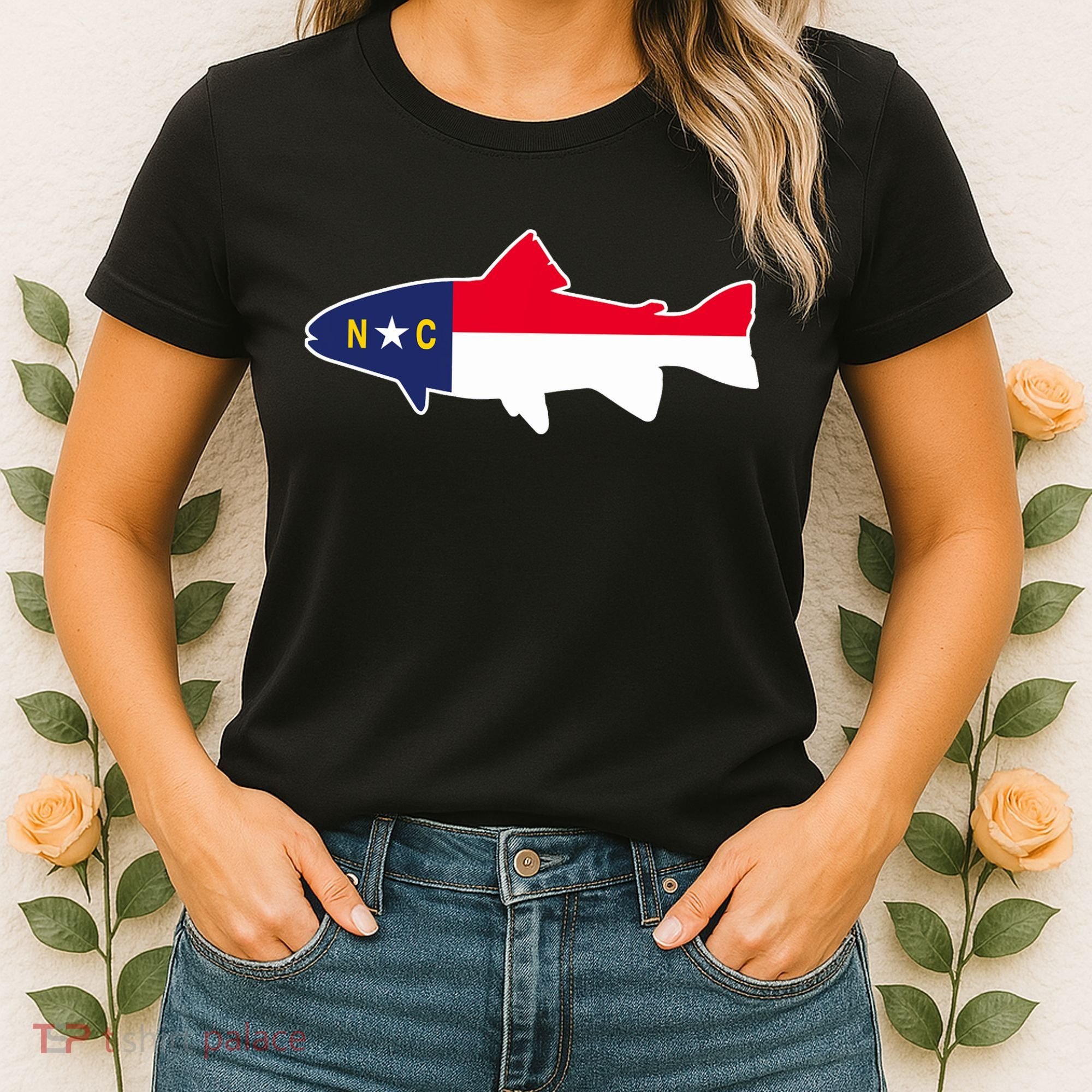 North Carolina Flag with Trout Fish Women's T-Shirt