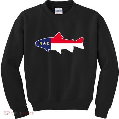 North Carolina Flag with Trout Fish Kids Sweatshirt