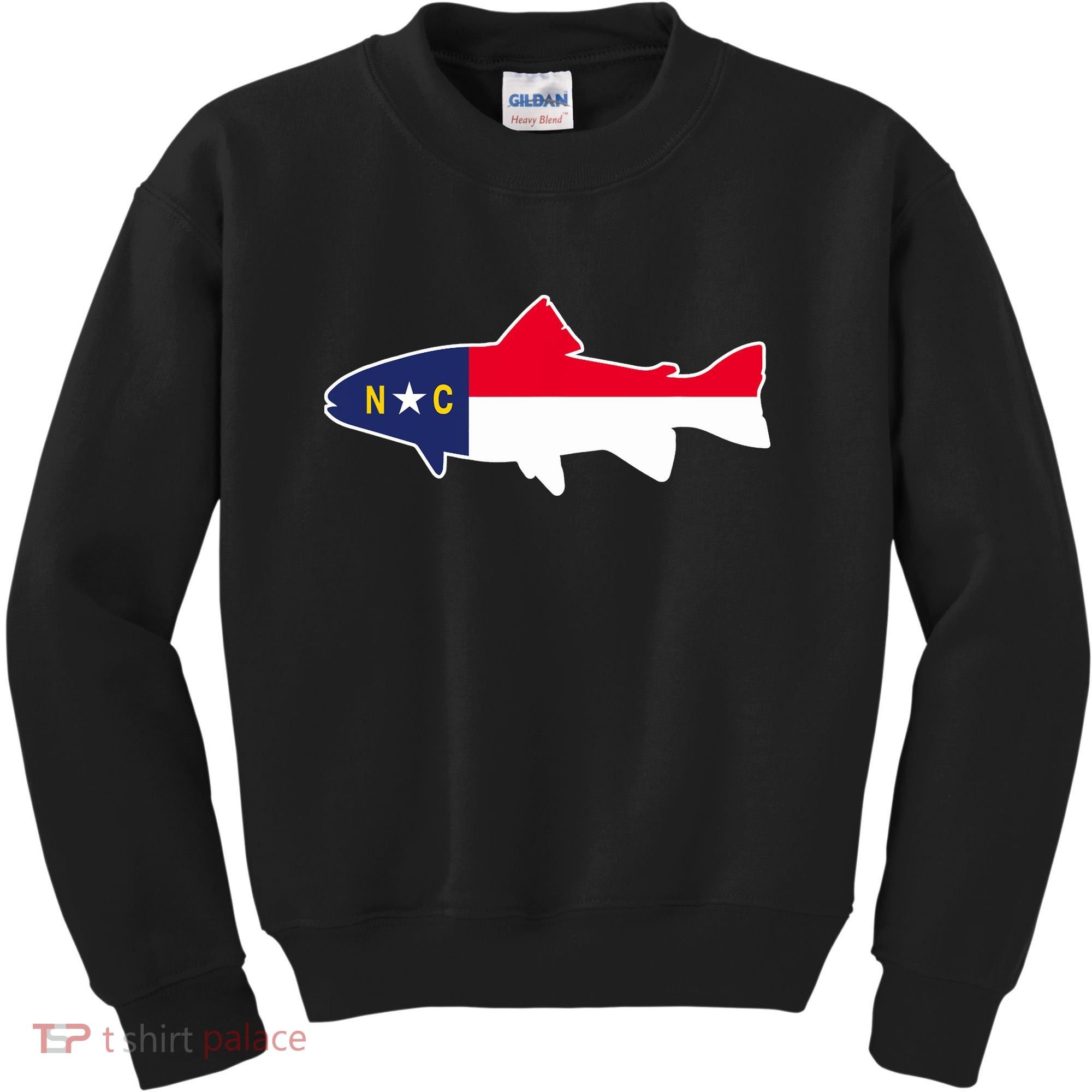North Carolina Flag with Trout Fish Kids Sweatshirt