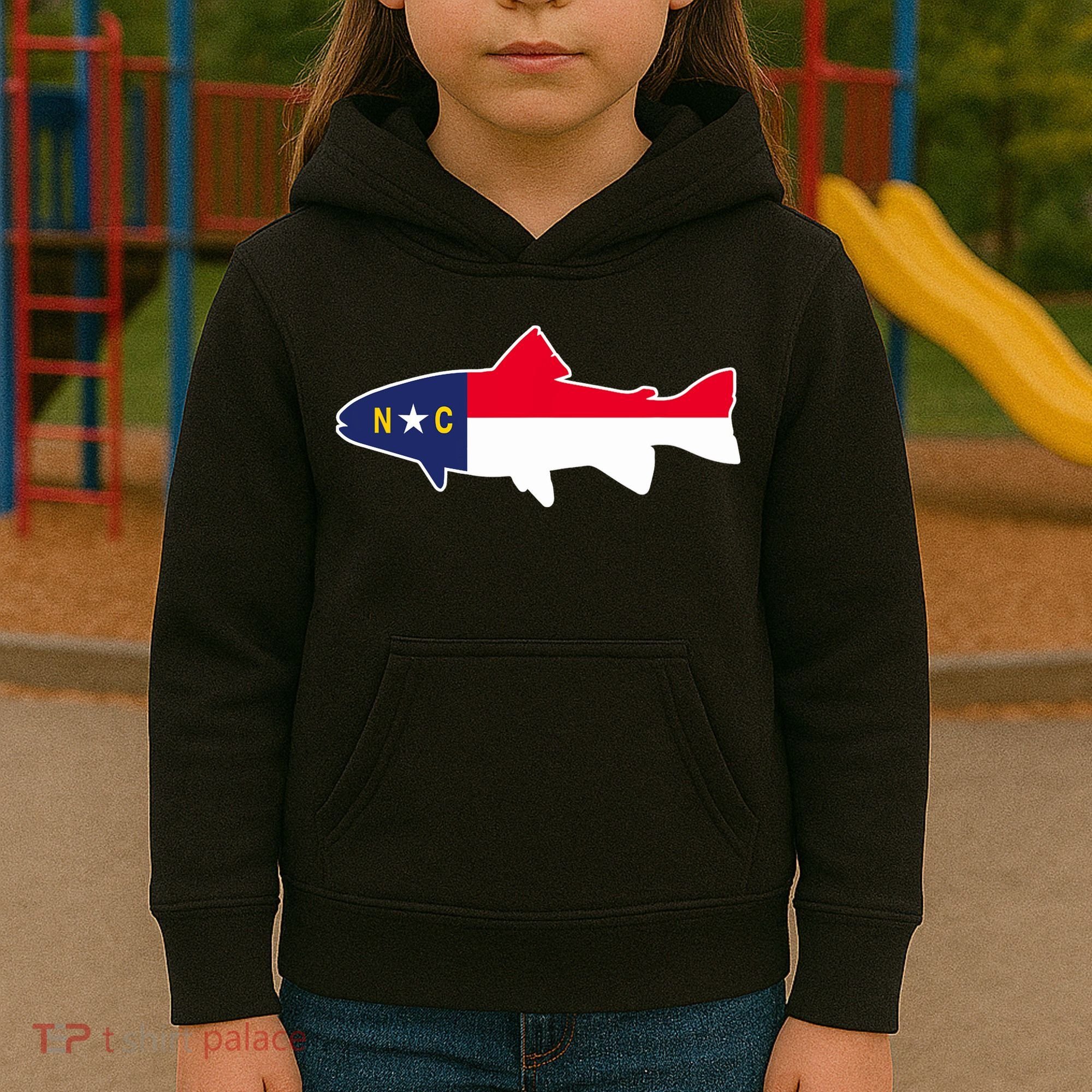 North Carolina Flag with Trout Fish Kids Hoodie