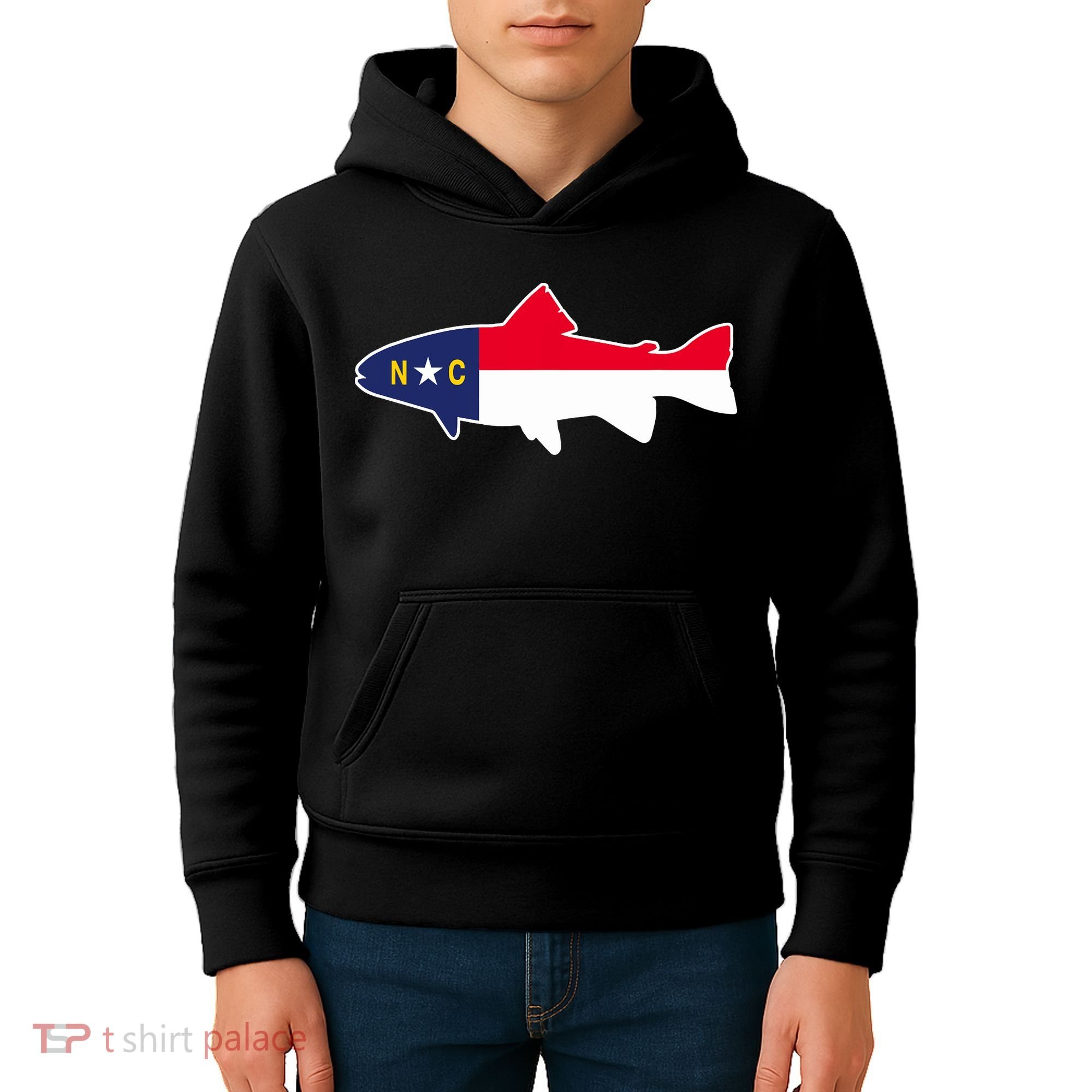 North Carolina Flag with Trout Fish Kids Hoodie
