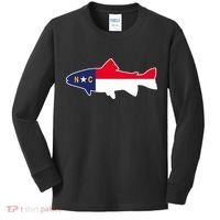 North Carolina Flag with Trout Fish Kids Long Sleeve Shirt thumb 0