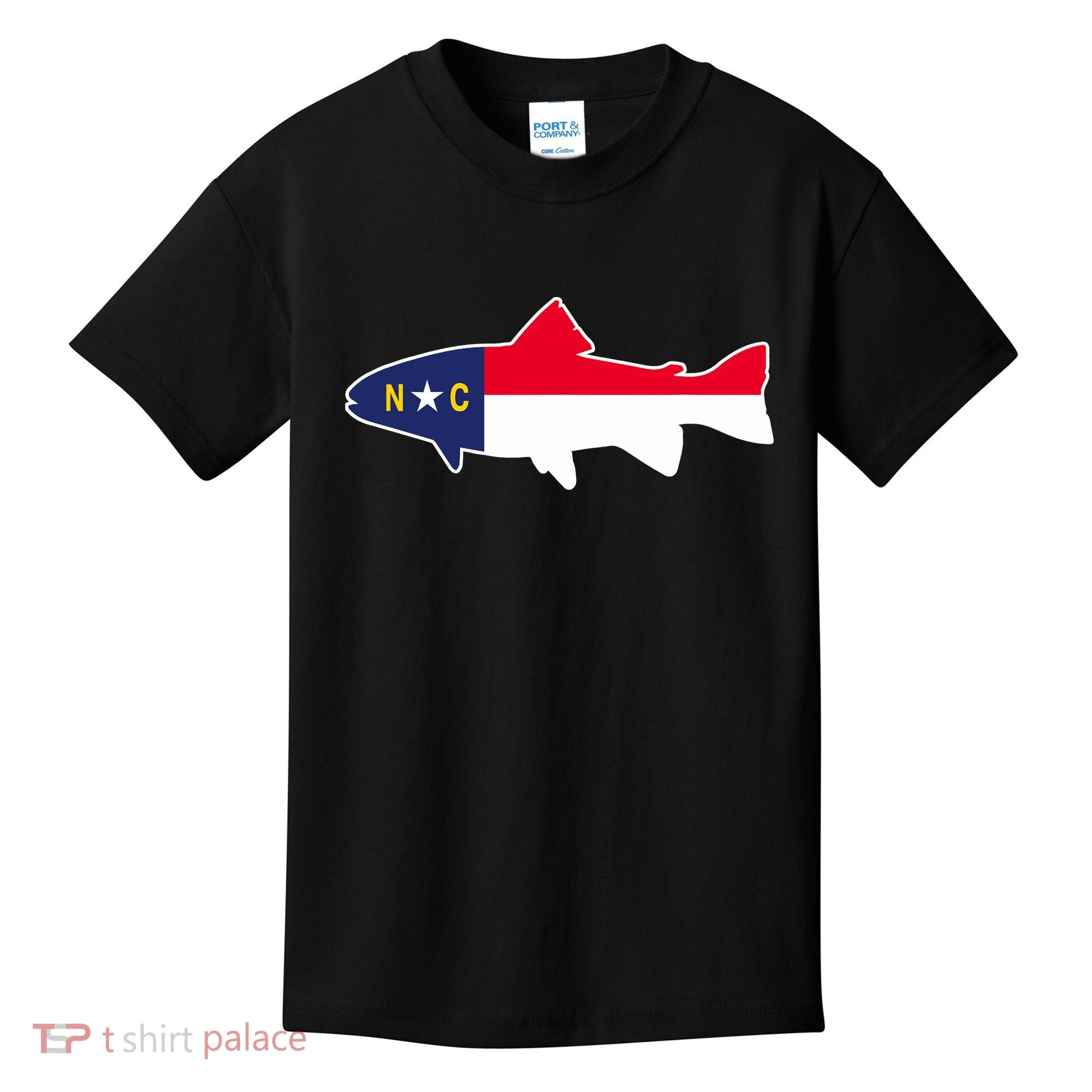 North Carolina Flag with Trout Fish Kids T-Shirt