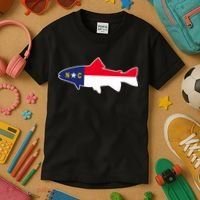 North Carolina Flag with Trout Fish Kids T-Shirt thumb 3