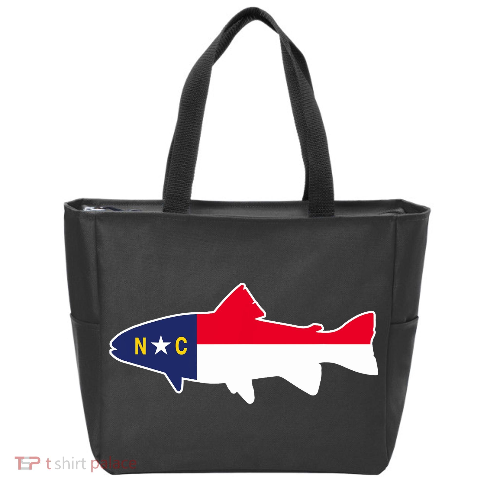 North Carolina Flag with Trout Fish Tote Bag