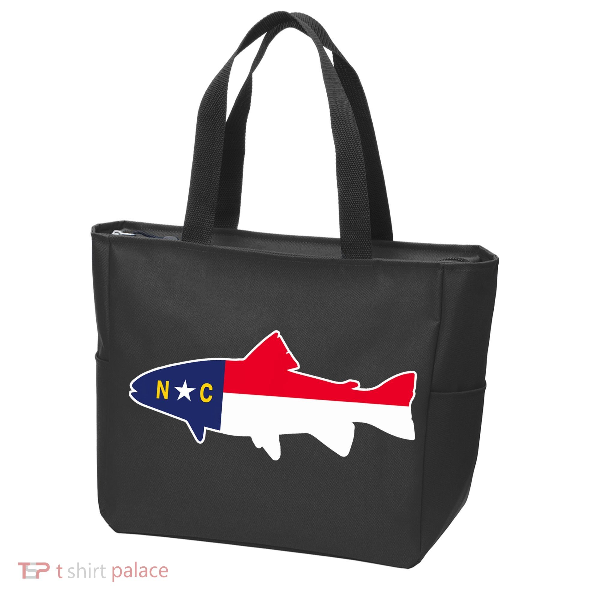 North Carolina Flag with Trout Fish Tote Bag