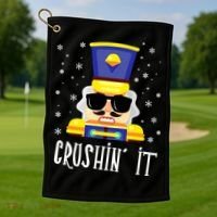Nutcracker Crushin_ It Funny Christmas Nutcracker Xmas Golf Towel thumb 1