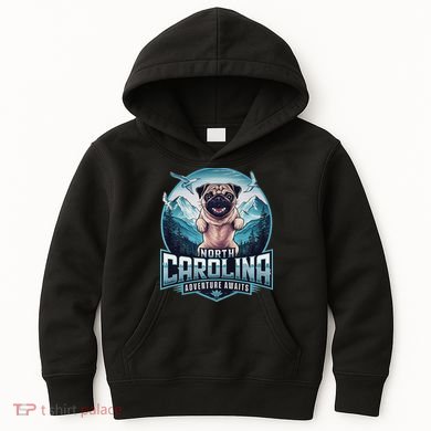 North Carolina Pug Dog Funny Mountain Hiking Outdoor Design Kids Hoodie