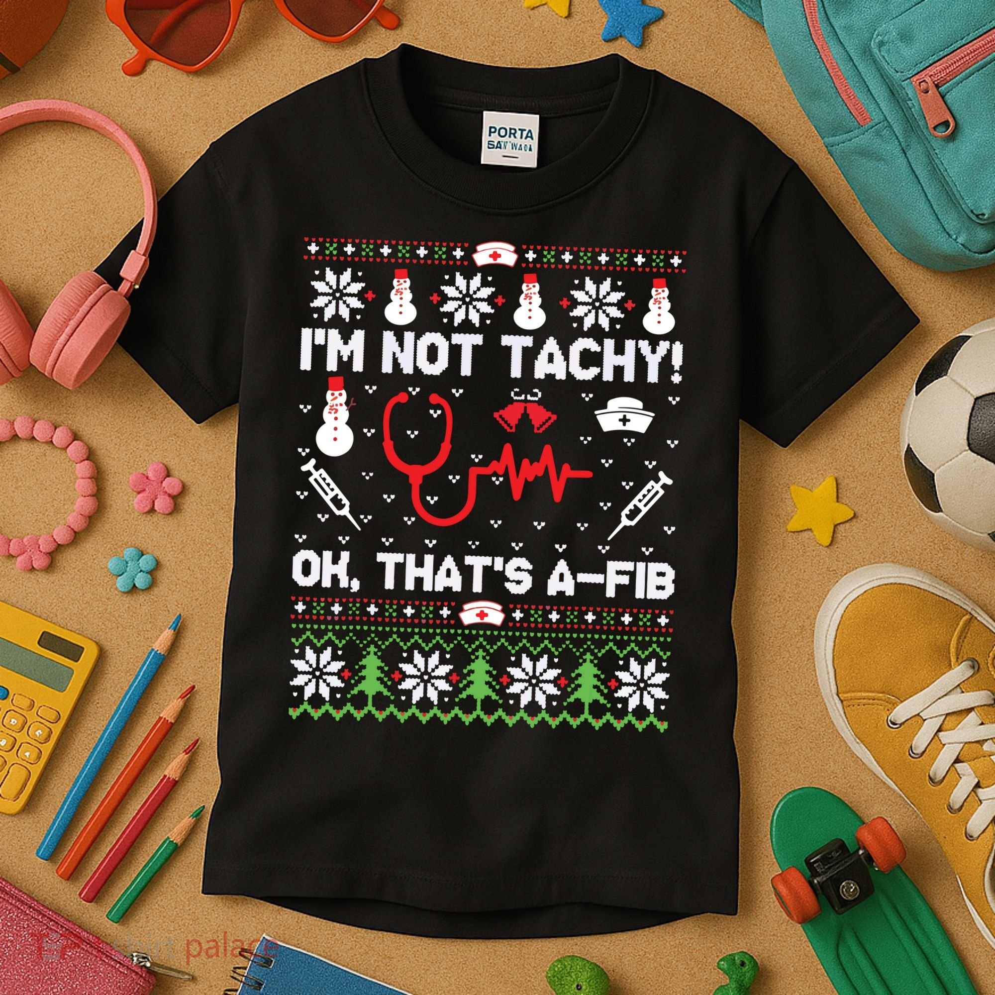 Nurse Christmas Stethoscope Rn Lpn Scrub Xmas Im Not Tachy Kids T-Shirt