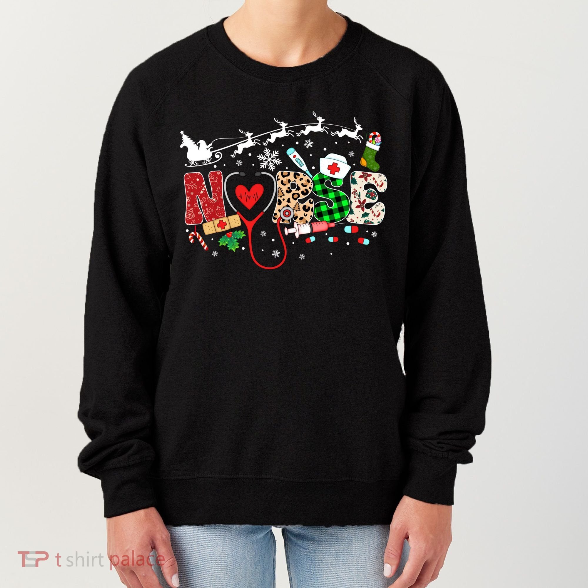 Nurse Christmas Stethoscope Nurses Pajamas Pjs Nursing Xmas Gift Women's Sweatshirt