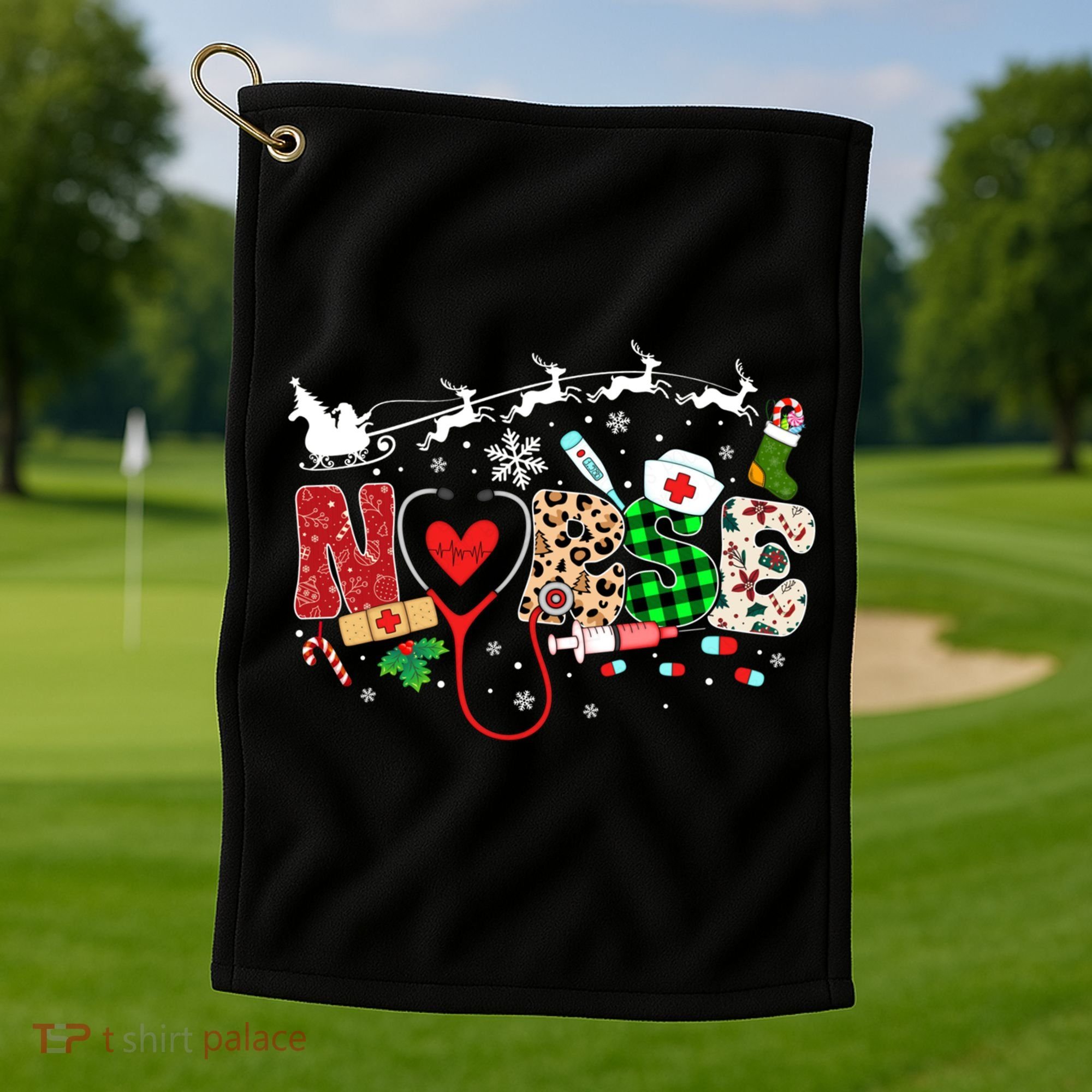 Nurse Christmas Stethoscope Nurses Pajamas Pjs Nursing Xmas Gift Golf Towel