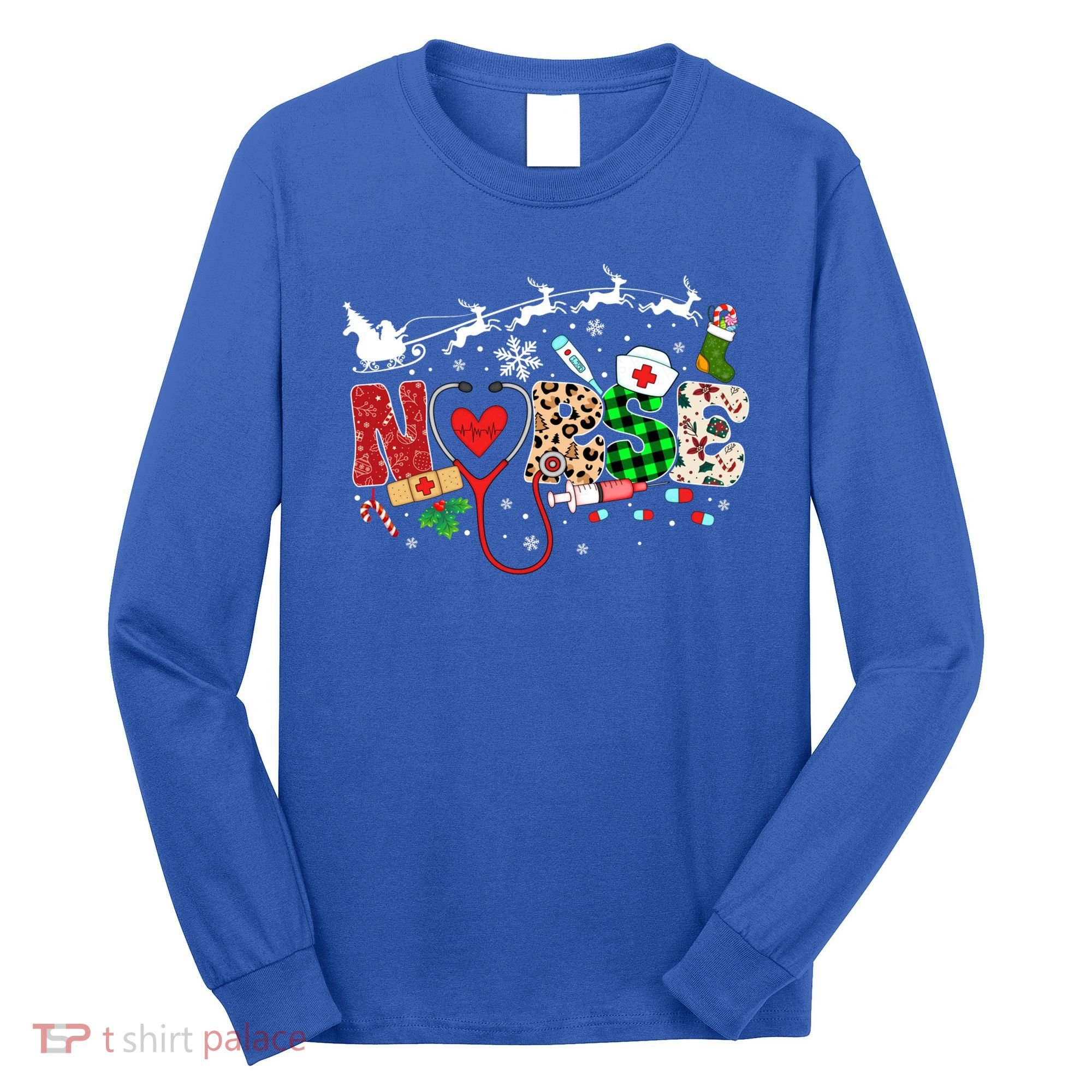 Nurse Christmas Stethoscope Nurses Pajamas Pjs Nursing Xmas Gift Long Sleeve Shirt