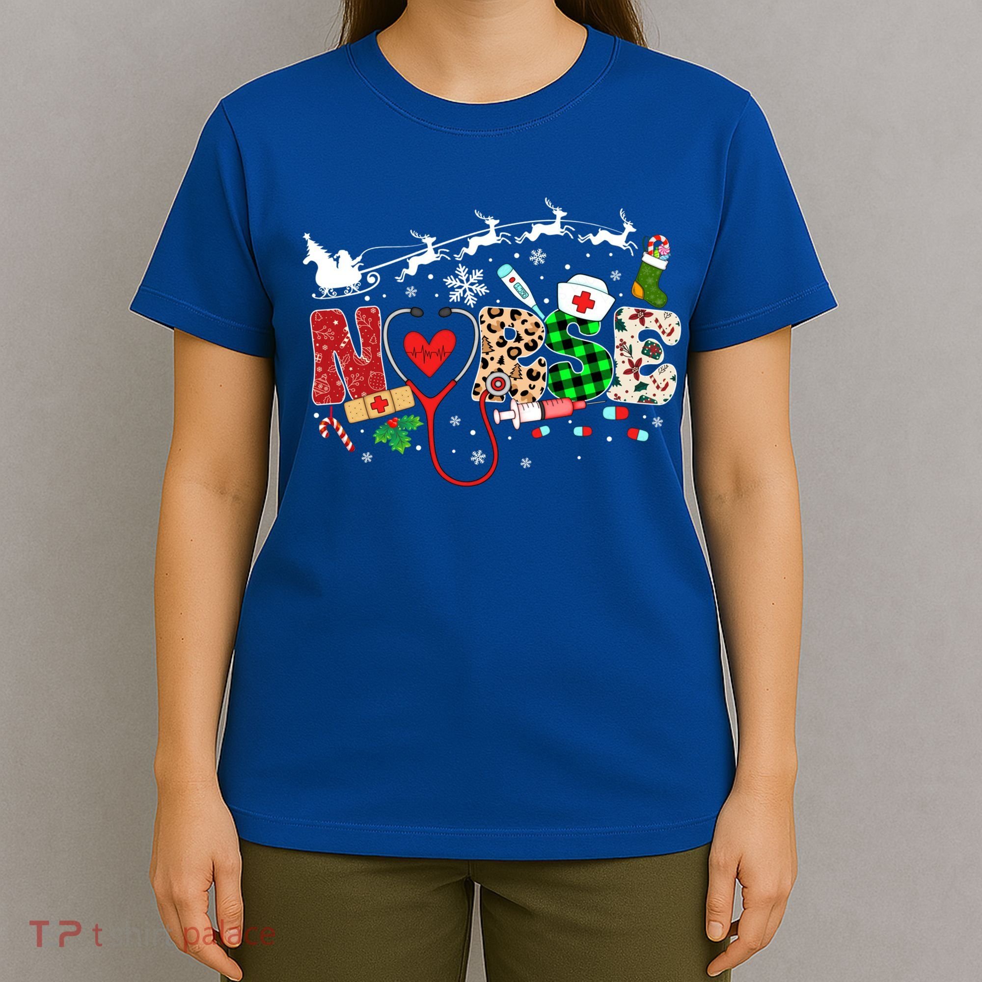 Nurse Christmas Stethoscope Nurses Pajamas Pjs Nursing Xmas Gift T-Shirt