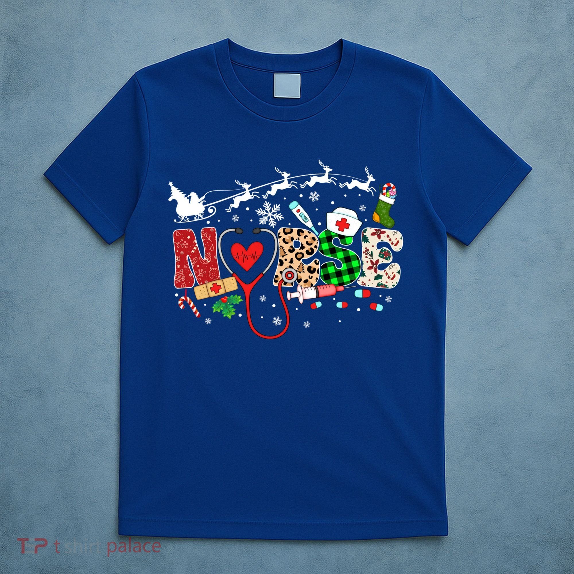 Nurse Christmas Stethoscope Nurses Pajamas Pjs Nursing Xmas Gift T-Shirt