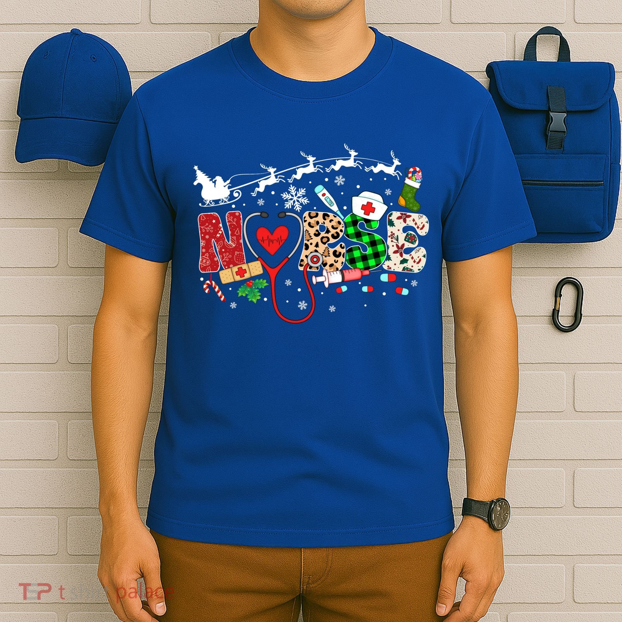 Nurse Christmas Stethoscope Nurses Pajamas Pjs Nursing Xmas Gift T-Shirt