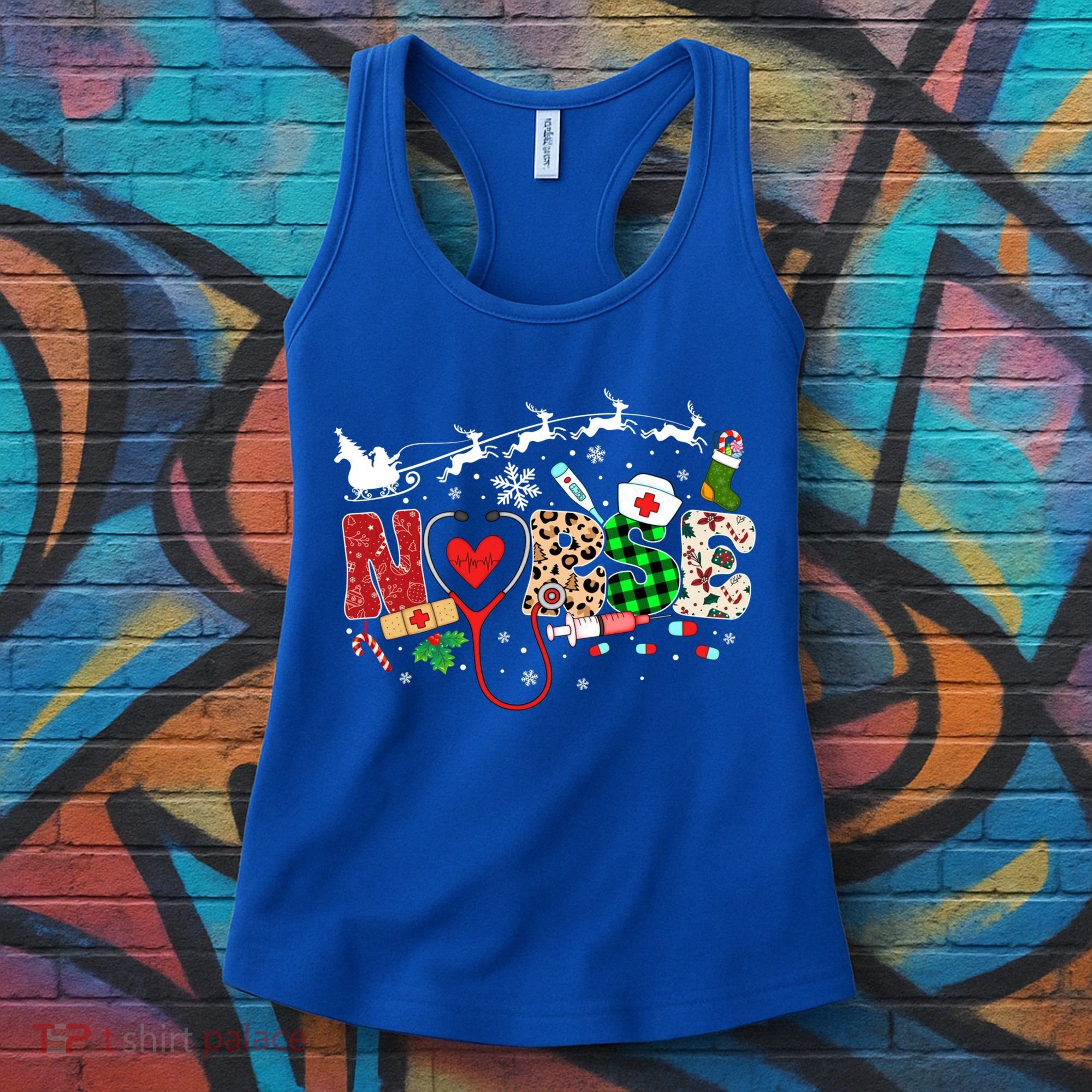 Nurse Christmas Stethoscope Nurses Pajamas Pjs Nursing Xmas Gift Women's Tank Top