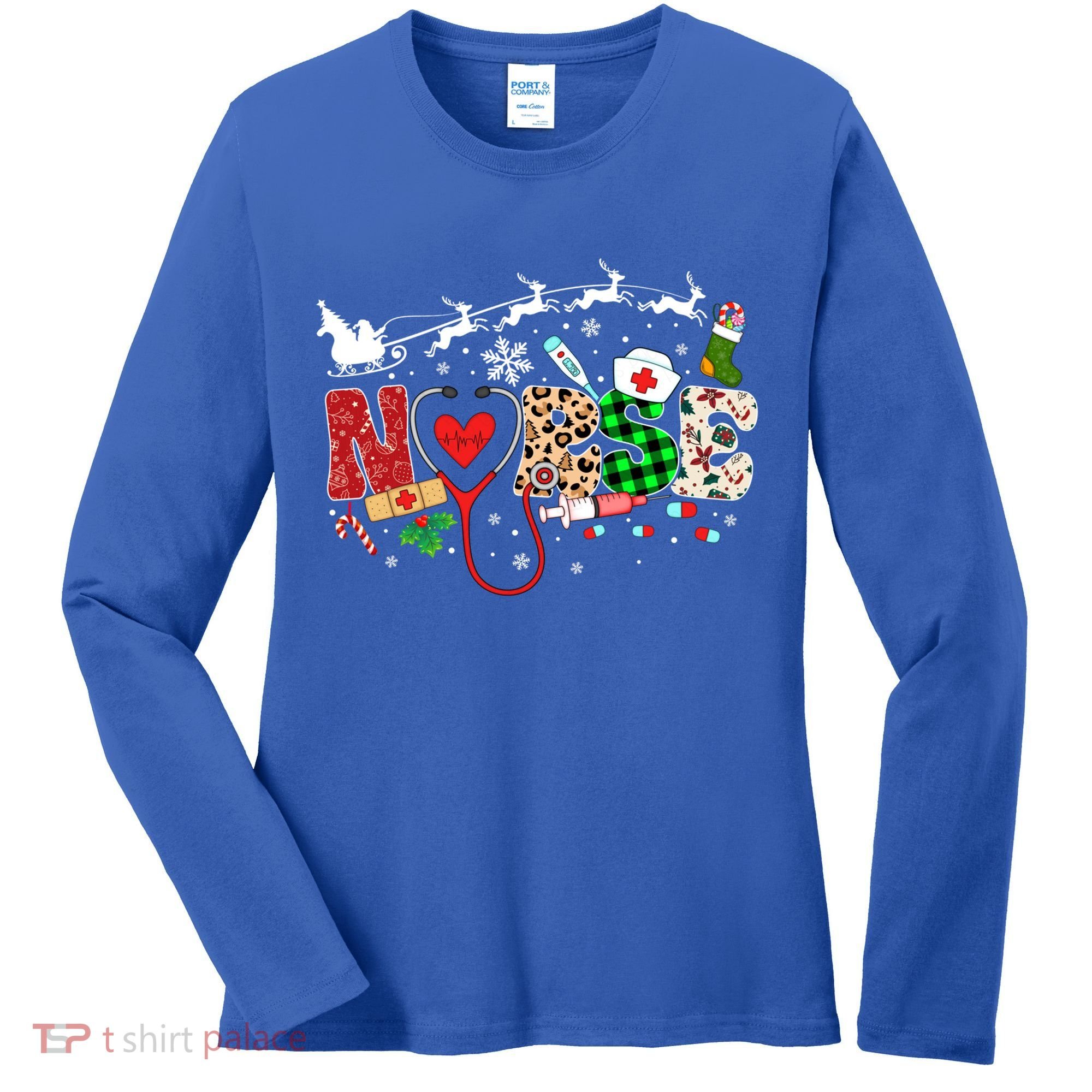 Nurse Christmas Stethoscope Nurses Pajamas Pjs Nursing Xmas Gift Women's Long Sleeve Shirt
