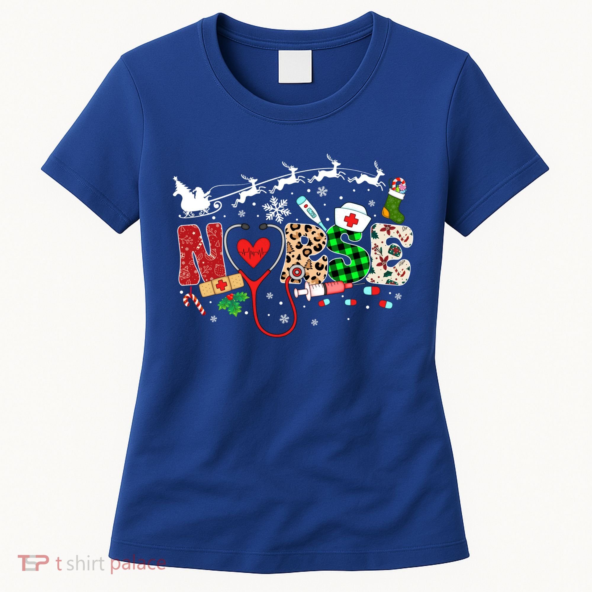 Nurse Christmas Stethoscope Nurses Pajamas Pjs Nursing Xmas Gift Women's T-Shirt