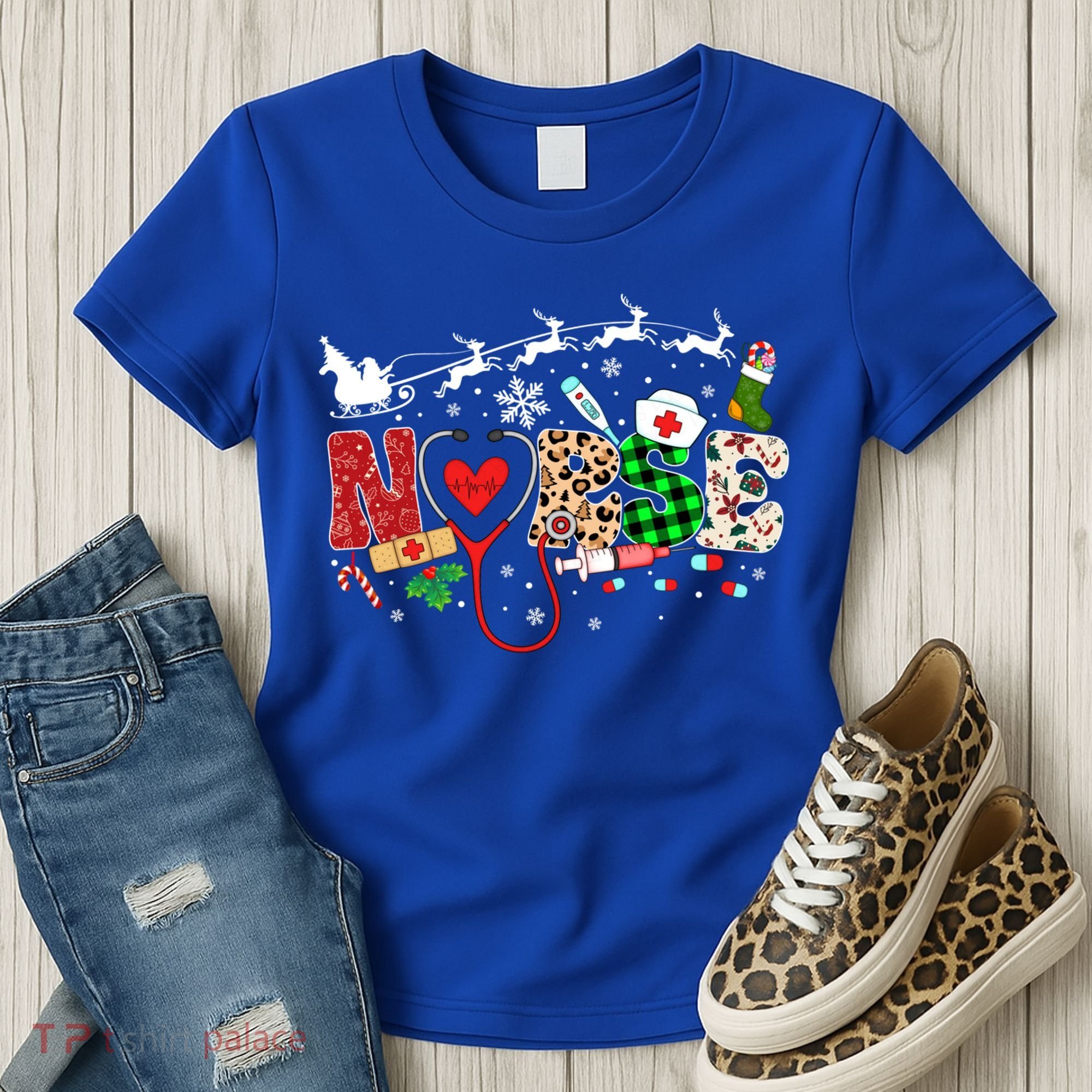 Nurse Christmas Stethoscope Nurses Pajamas Pjs Nursing Xmas Gift Women's T-Shirt