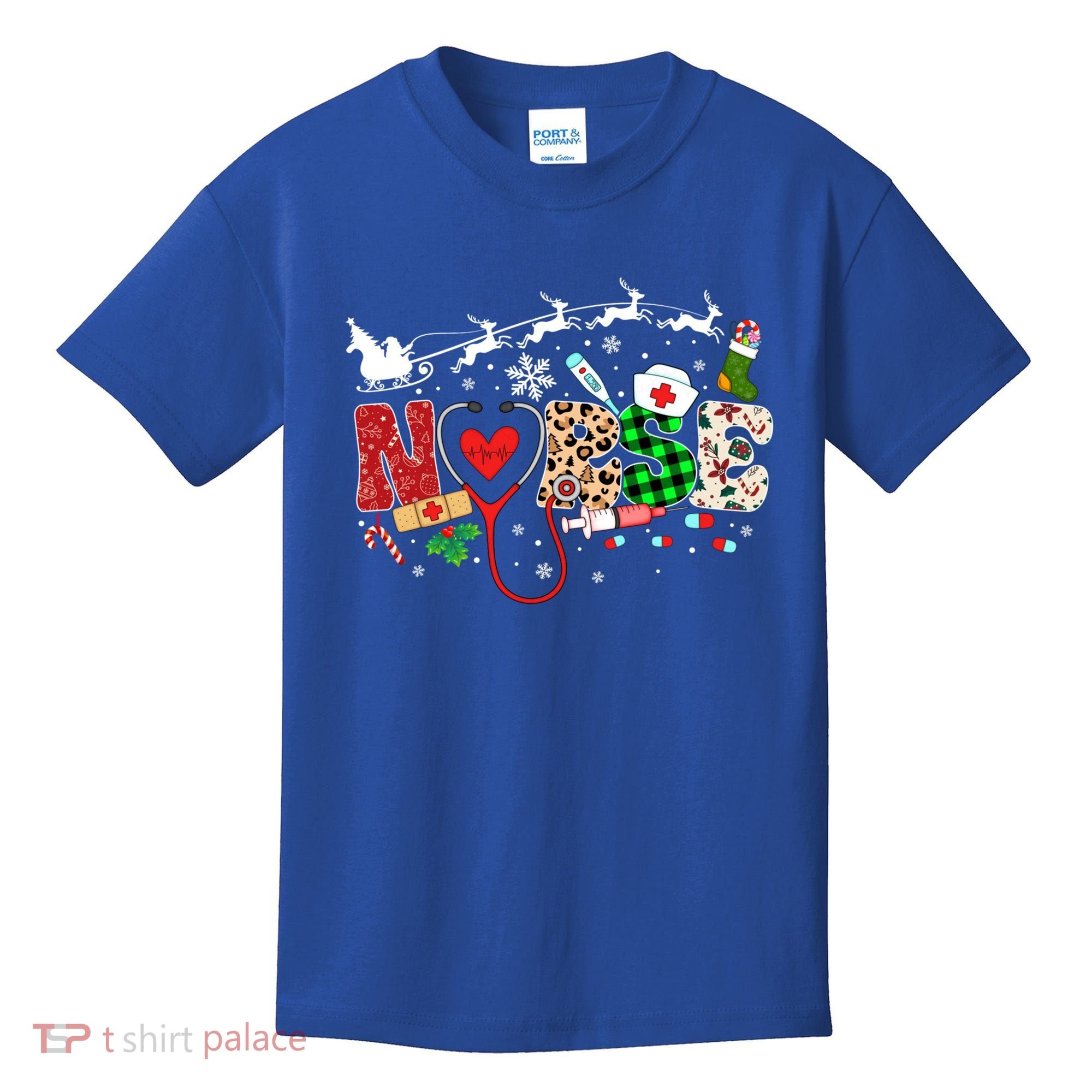 Nurse Christmas Stethoscope Nurses Pajamas Pjs Nursing Xmas Gift Kids T-Shirt