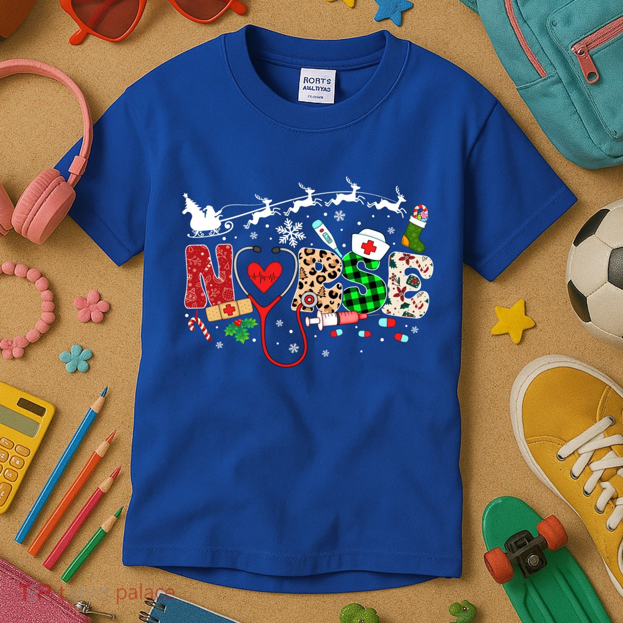 Nurse Christmas Stethoscope Nurses Pajamas Pjs Nursing Xmas Gift Kids T-Shirt
