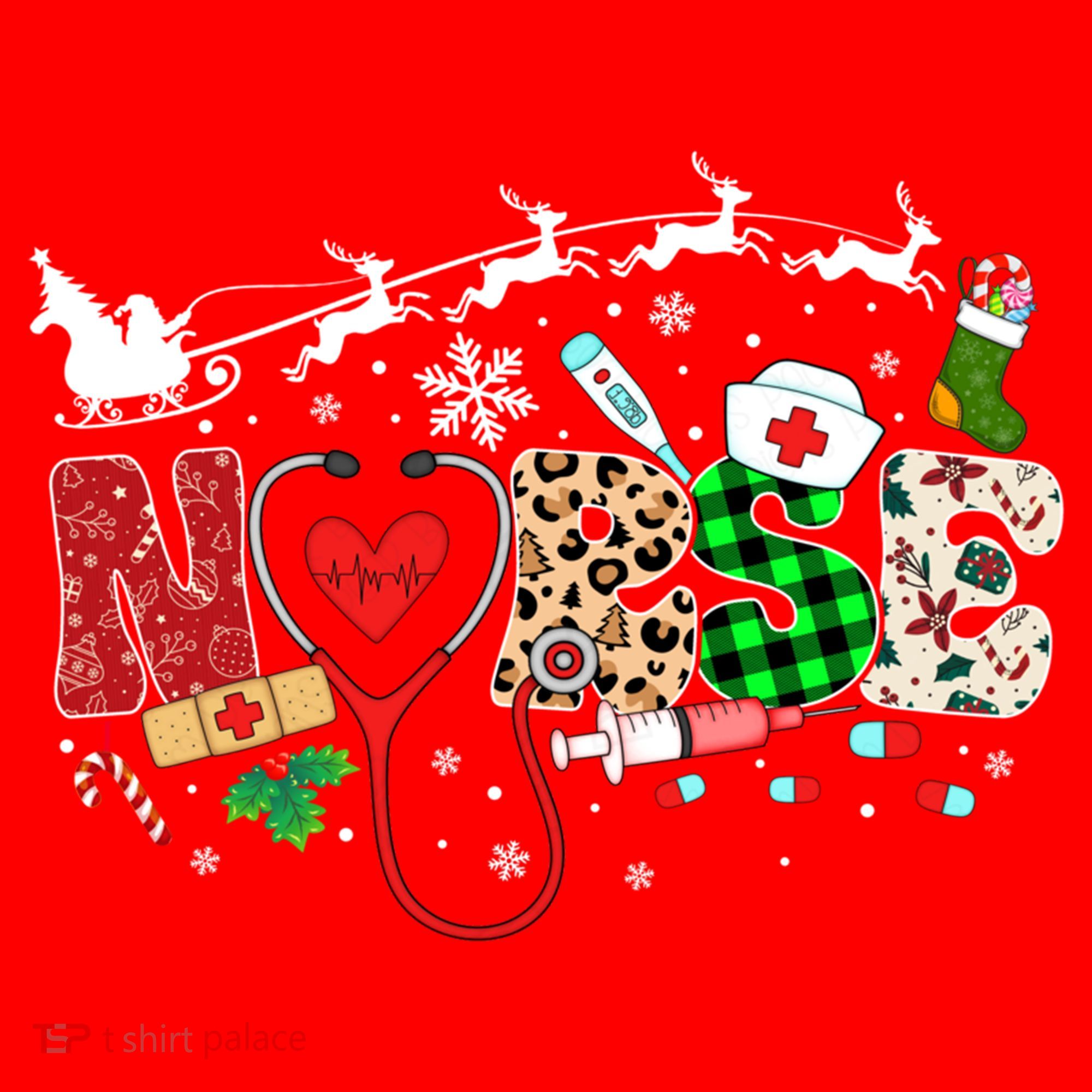 Nurse Christmas Stethoscope Nurses Pajamas Pjs Nursing Xmas Gift Santa Hat