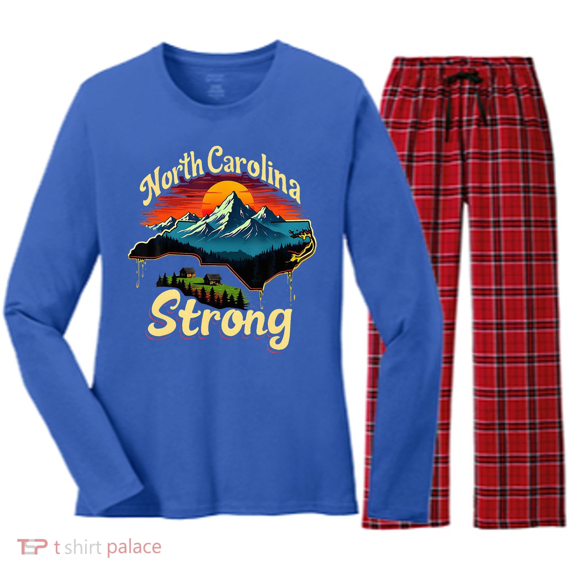 North Carolina Strong Strong Nc State Support Women's Long Sleeve Flannel Pajama Set 
