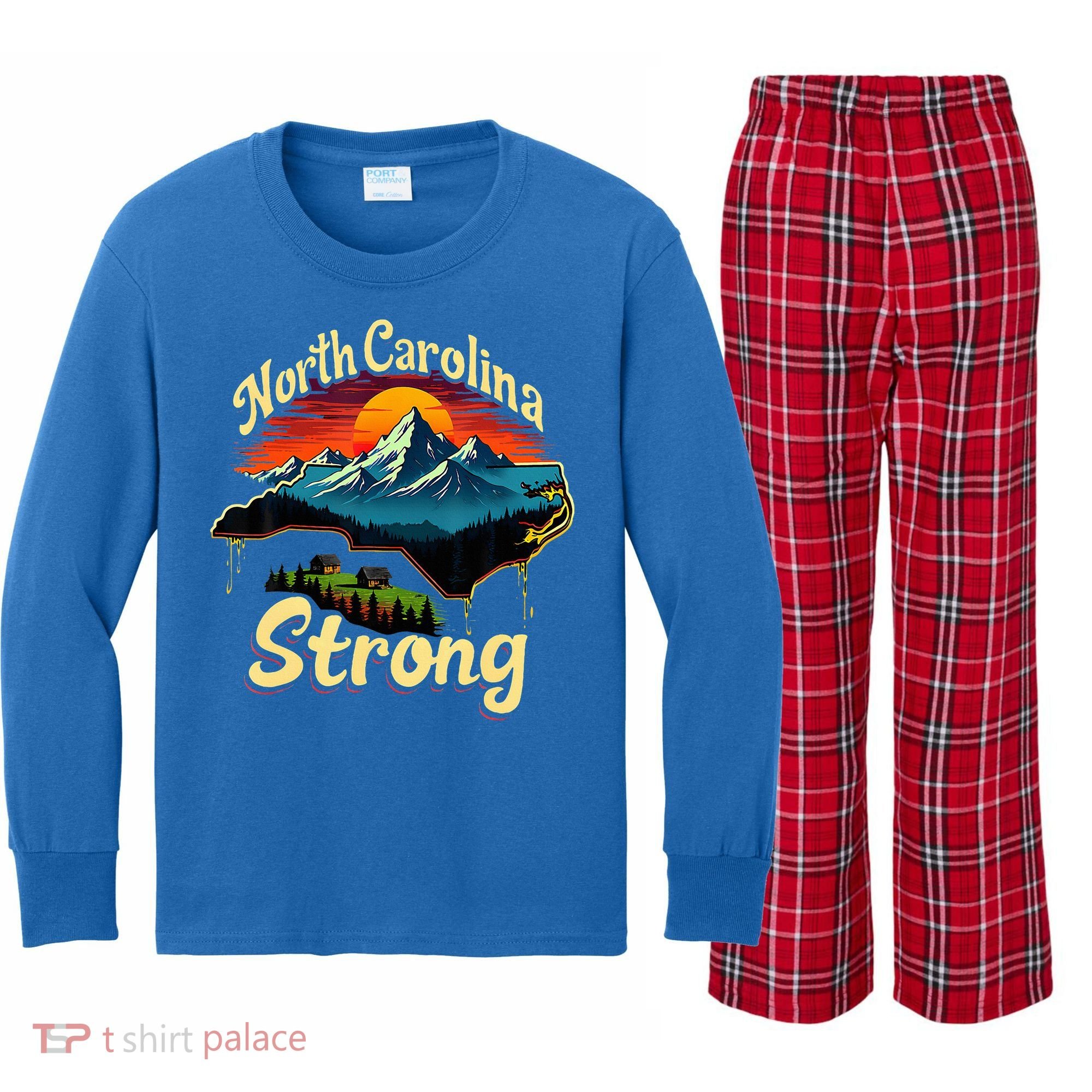 North Carolina Strong Strong Nc State Support Kids Long Sleeve Plaid Pajama Set