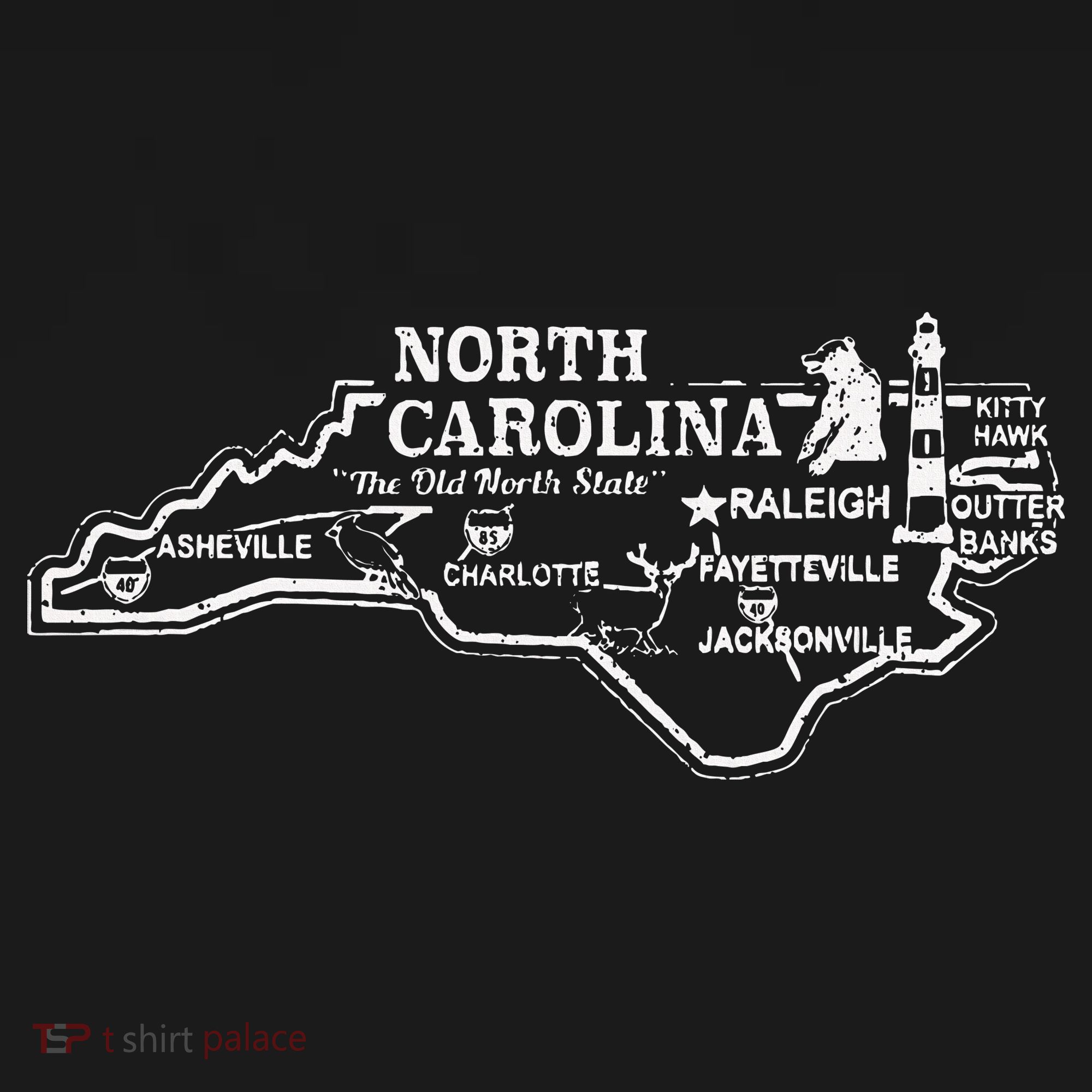 North Carolina State Map Travel Souvenir Vintage T-Shirt
