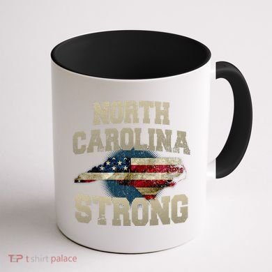 North Carolina Strong With Nc State And Usa Flag Overlay Coffee Mug back