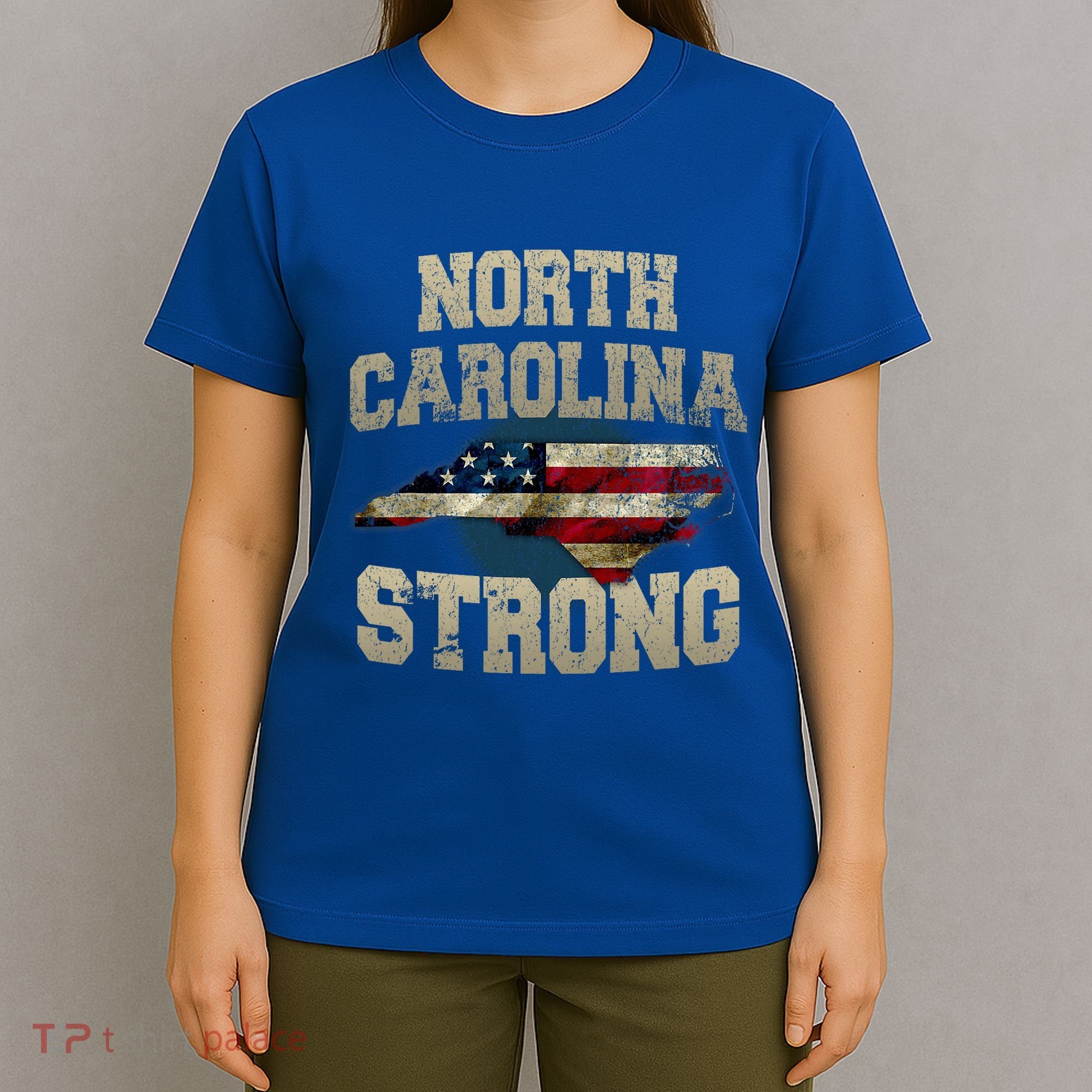 North Carolina Strong With Nc State And Usa Flag Overlay T-Shirt