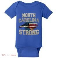 North Carolina Strong With Nc State And Usa Flag Overlay Baby Bodysuit thumb 0